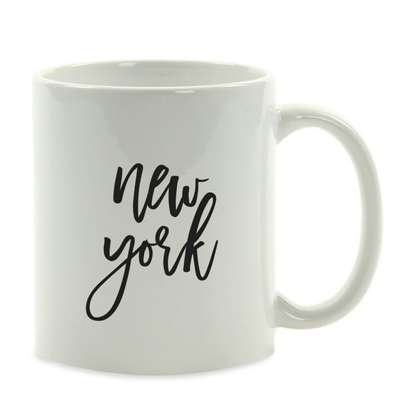 Koyal Wholesale Black Calligraphy New York US State Ceramic Coffee Mug