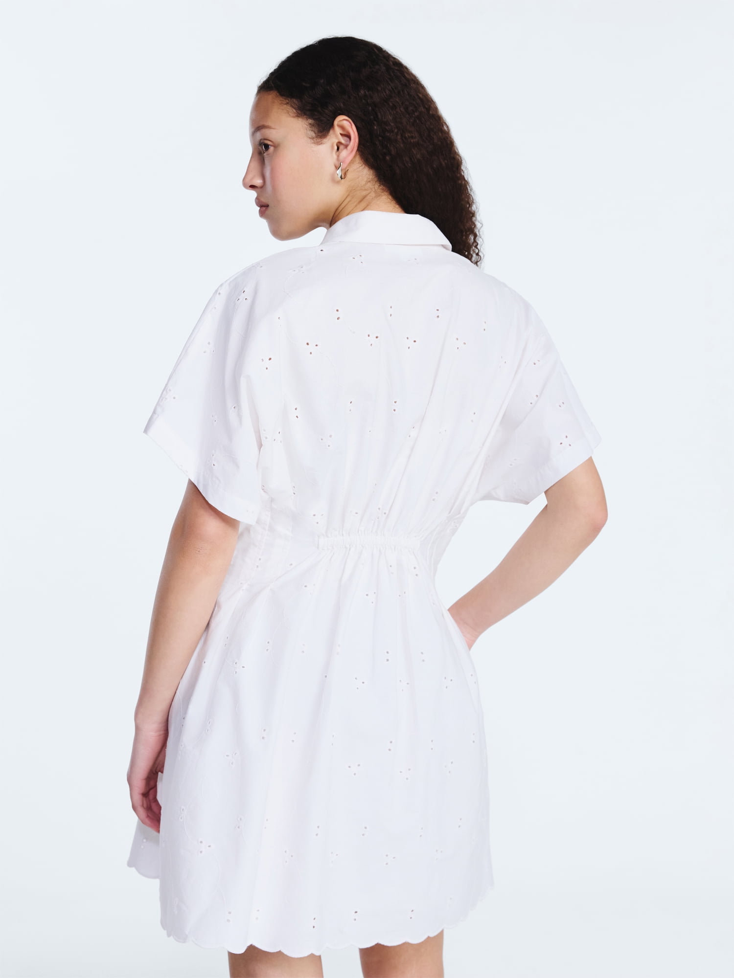 Free Assembly Women's and Women's Plus Cotton Eyelet Corset Mini Shirtdress, Sizes XS-4X