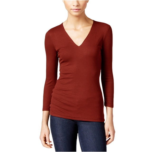 Camiseta básica con cuello en V para mujer de INC, roja, grande I-N-C Camiseta básica