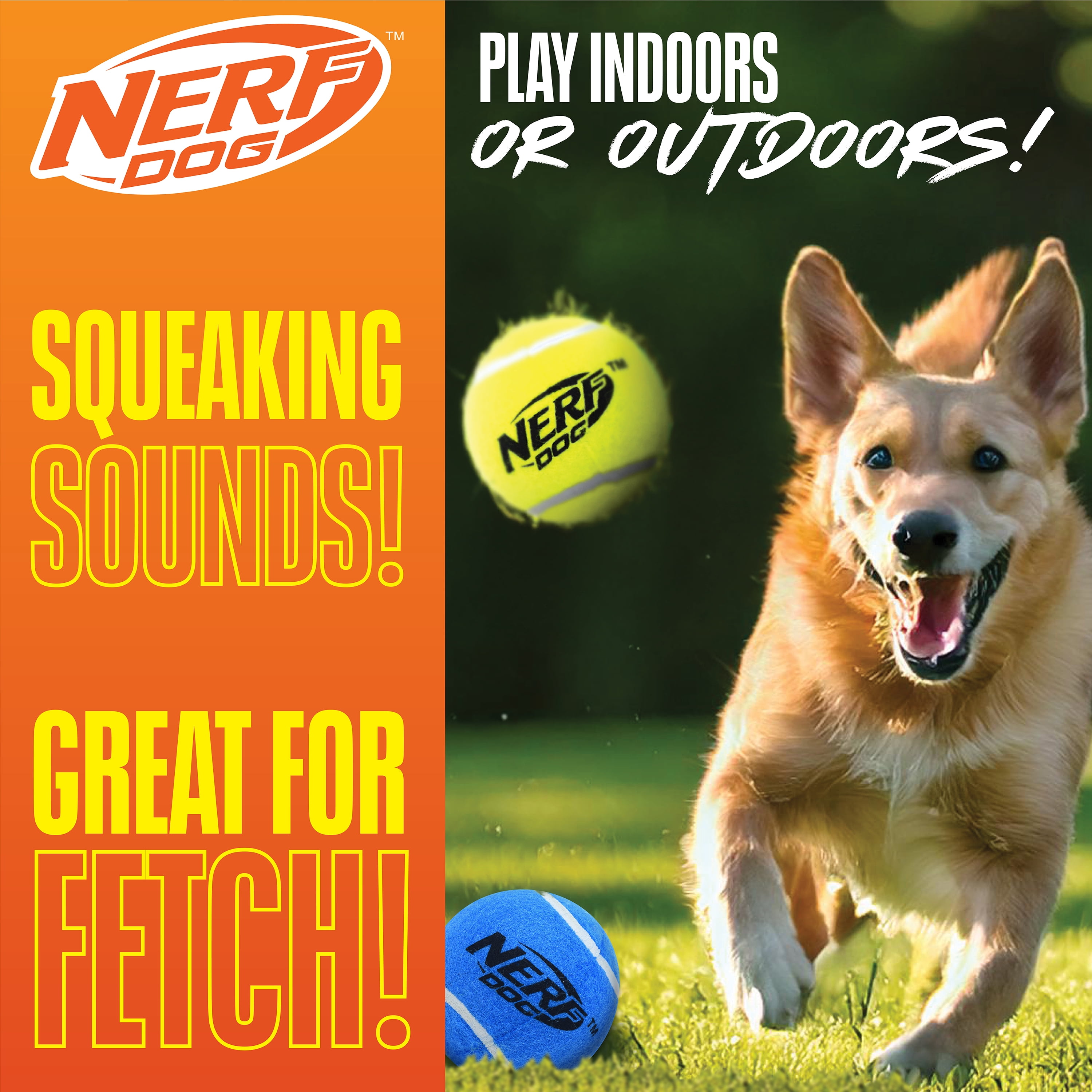 Nerf Dog Squeak Tennis Ball Dog Toy, 3 inch, 2 Pack