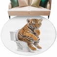 thumbnail image 6 of Funny Tigers Round Rug 6ft Washable Circle Kitchen Rugs Non Slip Cute Art Fun Lovely Animals on Toilets Large Area Rug Indoor Floor Carpet for Bedroom Living Room Home Office Dining Room Nursery, 6 of 8