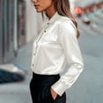 thumbnail image 4 of OIOLOYJM Elegant Satin Shirts for Women Silk Blouses for Women Dressy Satin Button Down Shirts Casual Holiday Tops Party Outfits with Pockets White L, 4 of 5