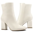 thumbnail image 3 of Pennysue Women's Square Toe Mid Calf Boots White Chunky Block Heel Ankle Booties Side Zipper Size 10M, 3 of 6