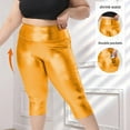 thumbnail image 5 of Zofedap Plus Size Leggings with Pockets for Women, High Waisted Capri Yoga Workout Pants Cropped Tights Gold for Size 3XL, 5 of 8