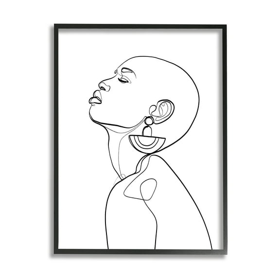 Stupell Industries Woman Wearing Circular Earrings Black Line Fluid Abstraction, 16 x 20, Designed by Ros Ruseva