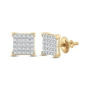 Saris and Things 10kt Yellow Gold Mens Round Diamond Square Earrings 1/6 Cttw