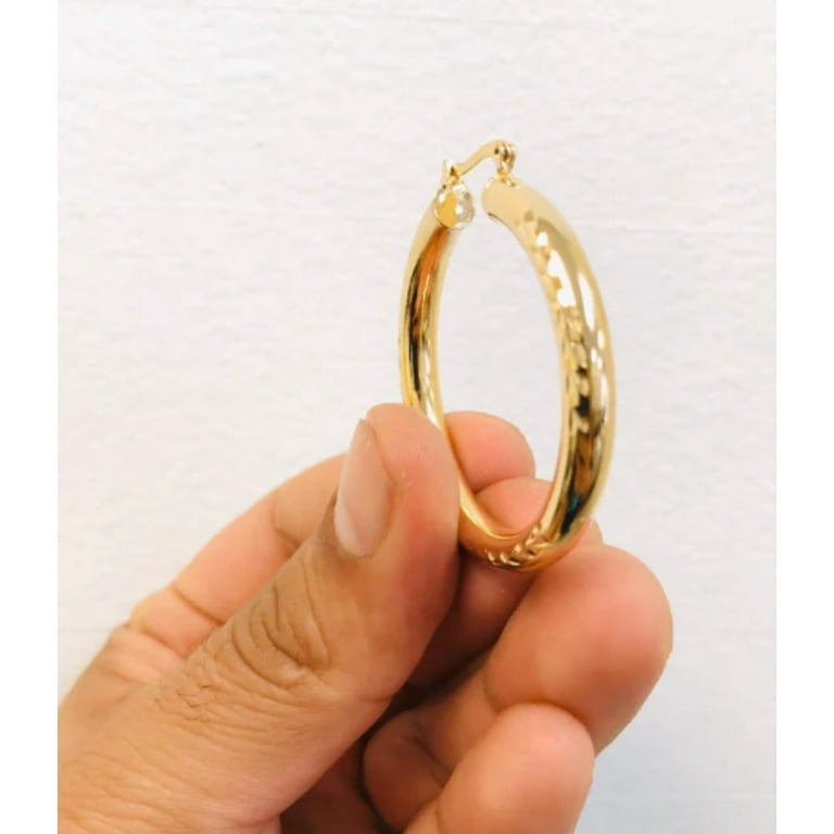 Womens Hoop Earrings with Diamond Cut/14K Gold Filled Hoop Earrings  1.4x1.3/ Aretes Arracadas para Mujer en Oro Laminado/ Everyday Earrings 