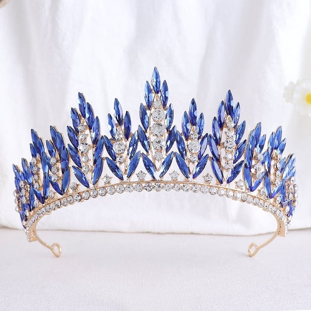 Zhuge Tiara de boda para novia, diadema de princesa, corona nupcial, joyería para el cabello con diamantes de imitación de cristal, decoración para novia, cumpleaños, graduación, boda (azul)