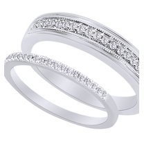 AFFY Round Cut White Natural Diamond His And Hers Wedding Band Set in 14k White Gold (0.25 Cttw)