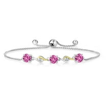 Gem Stone King 1.67 Ct Pink Created Sapphire E-F Lab Grown Diamond 925 Silver and 10K Yellow Gold Bracelet for Women
