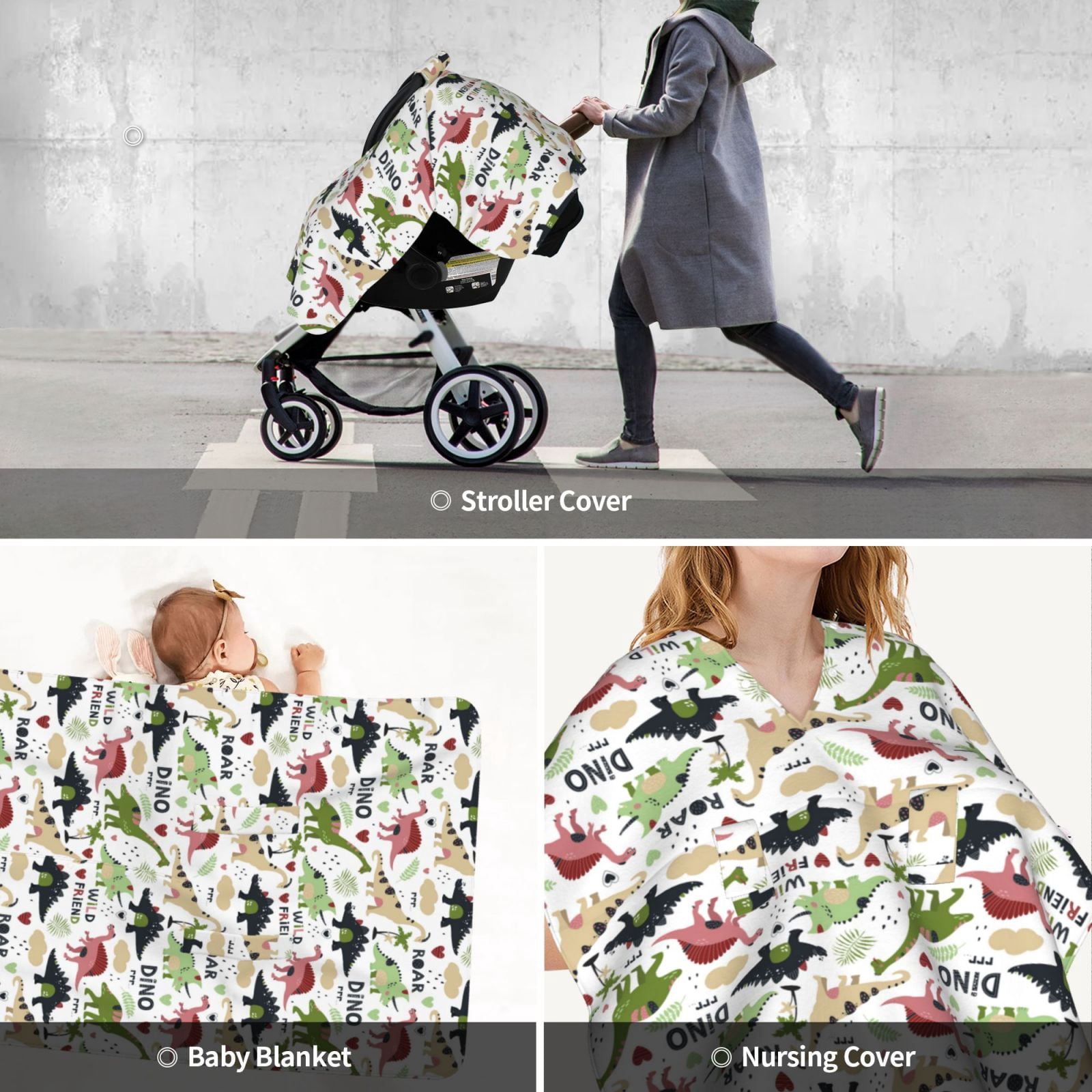 Car Seat Cover Baby - Dinosaur print B Breathable Infant Car Seat Cover for Baby Carseat, Lightweight Comfort Baby Essentials Must Haves Newborn Stuff for Girl Boy