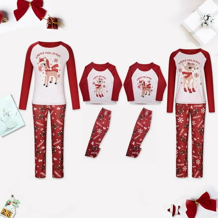 

VEKDONE 2023 Clearance Christmas Pajamas for Family Xmas Pajamas Set Festival Red Plaid Elk Print Long Sleeve Festival Xmas Sleepwear Set