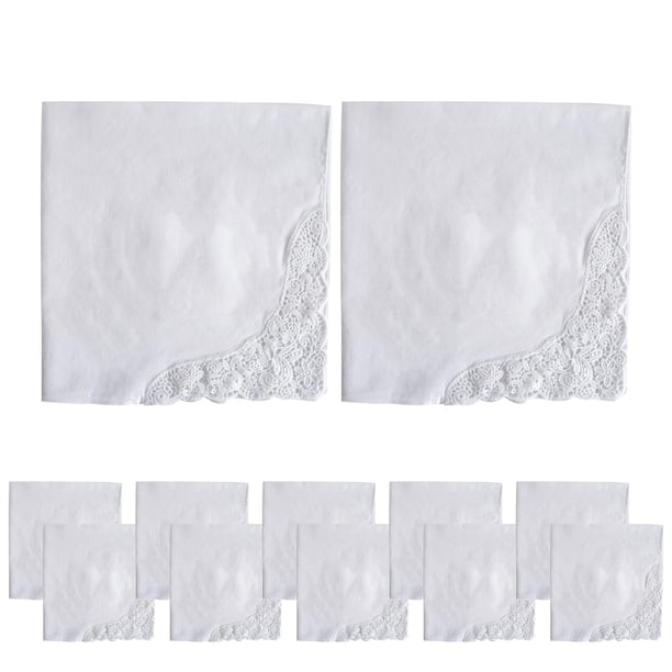 12 pañuelos de boda blancos con borde de encaje para dama estilo C
