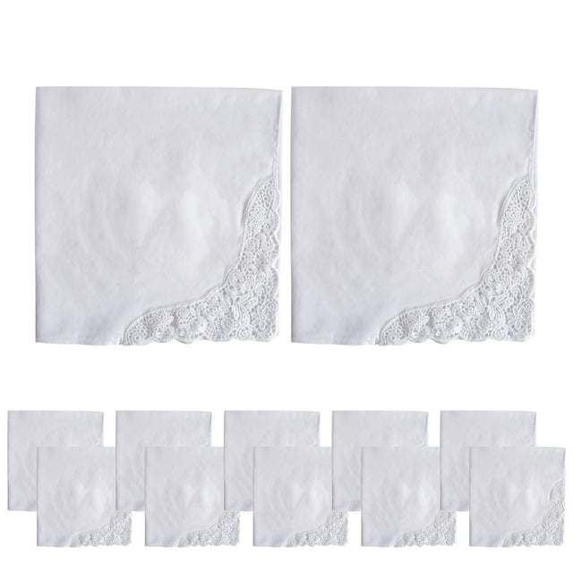 12 pañuelos de boda blancos con borde de encaje para dama estilo C