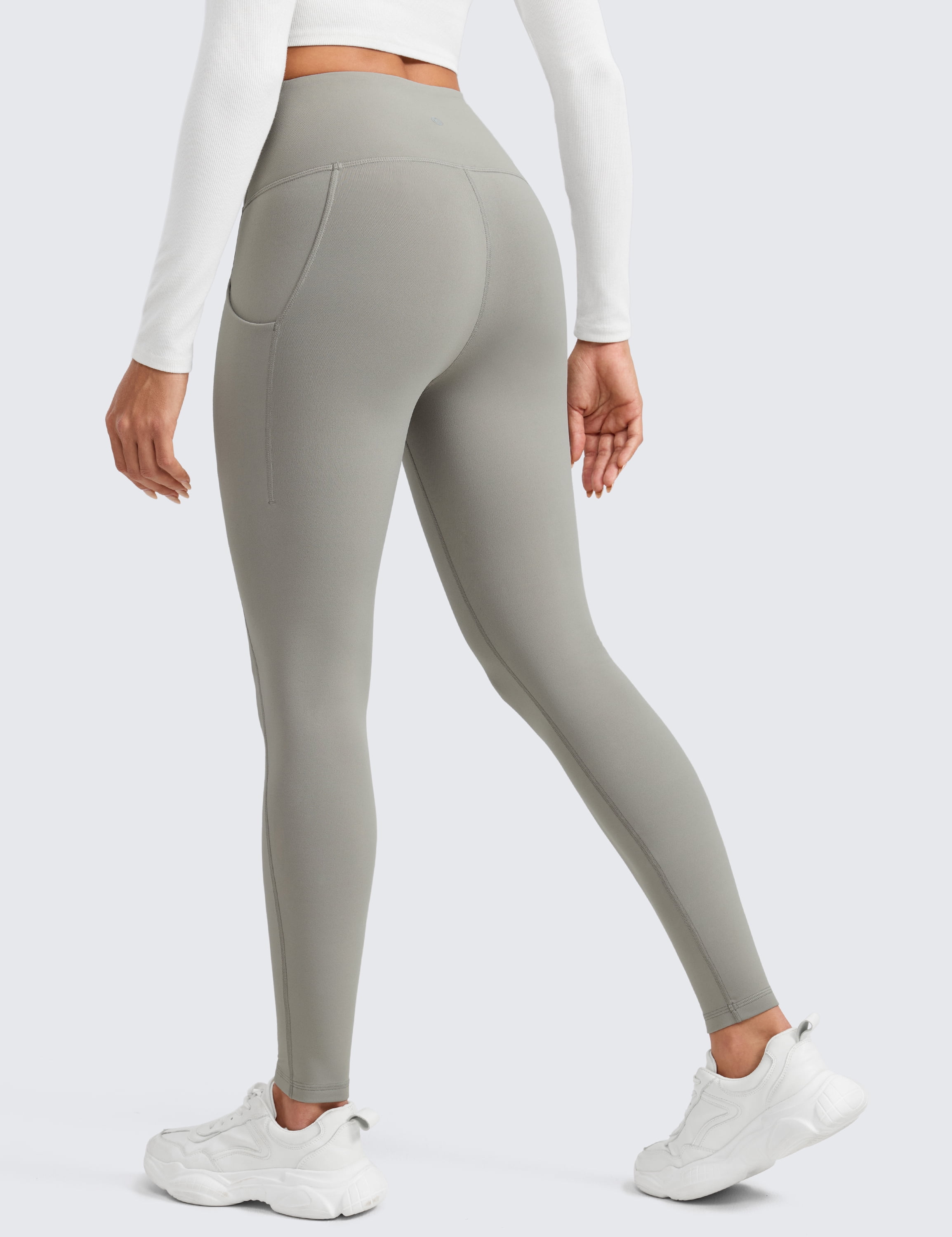 CRZ YOGA Water-Resistant Fleece Athletic Leggings Pockets 28" Thermal Hiking Casual Workout Womens Pants