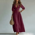 thumbnail image 4 of Guieoi Womens Dresses Fall Plus Size V-Neck Loose Casual Short-Sleeve Button-Down Dress Red L, 4 of 7