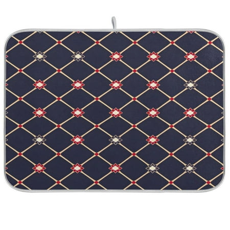 

joogoo Checkered Grid Art Pattern Dish Drying Mat Kitchen Counter Absorbent Drying Pad 16x18 in Drainer Rack