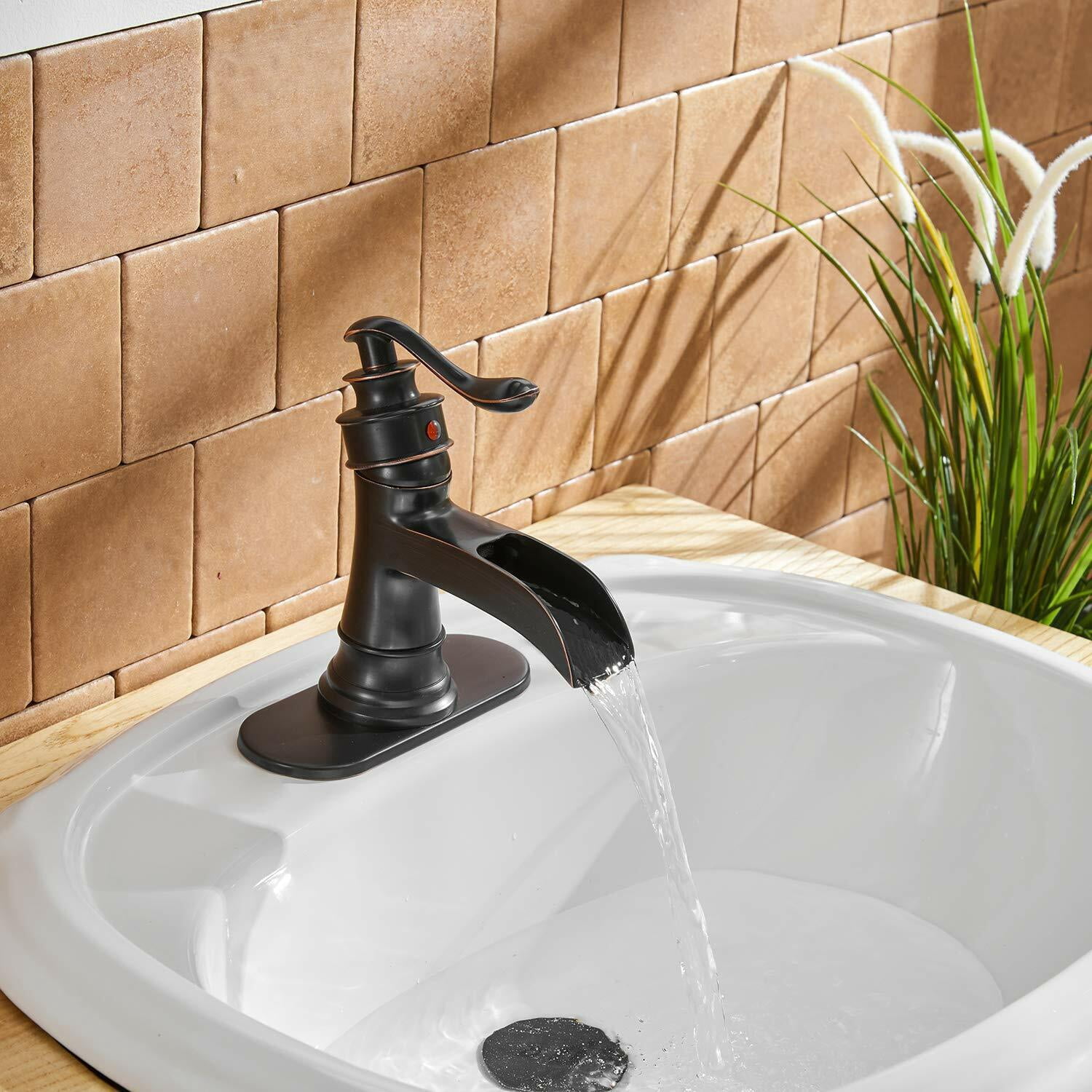 Zovajonia BWE Bathroom Sink Faucet Oil Rubbed Bronze Lavatory Waterfall Faucet One-Handle