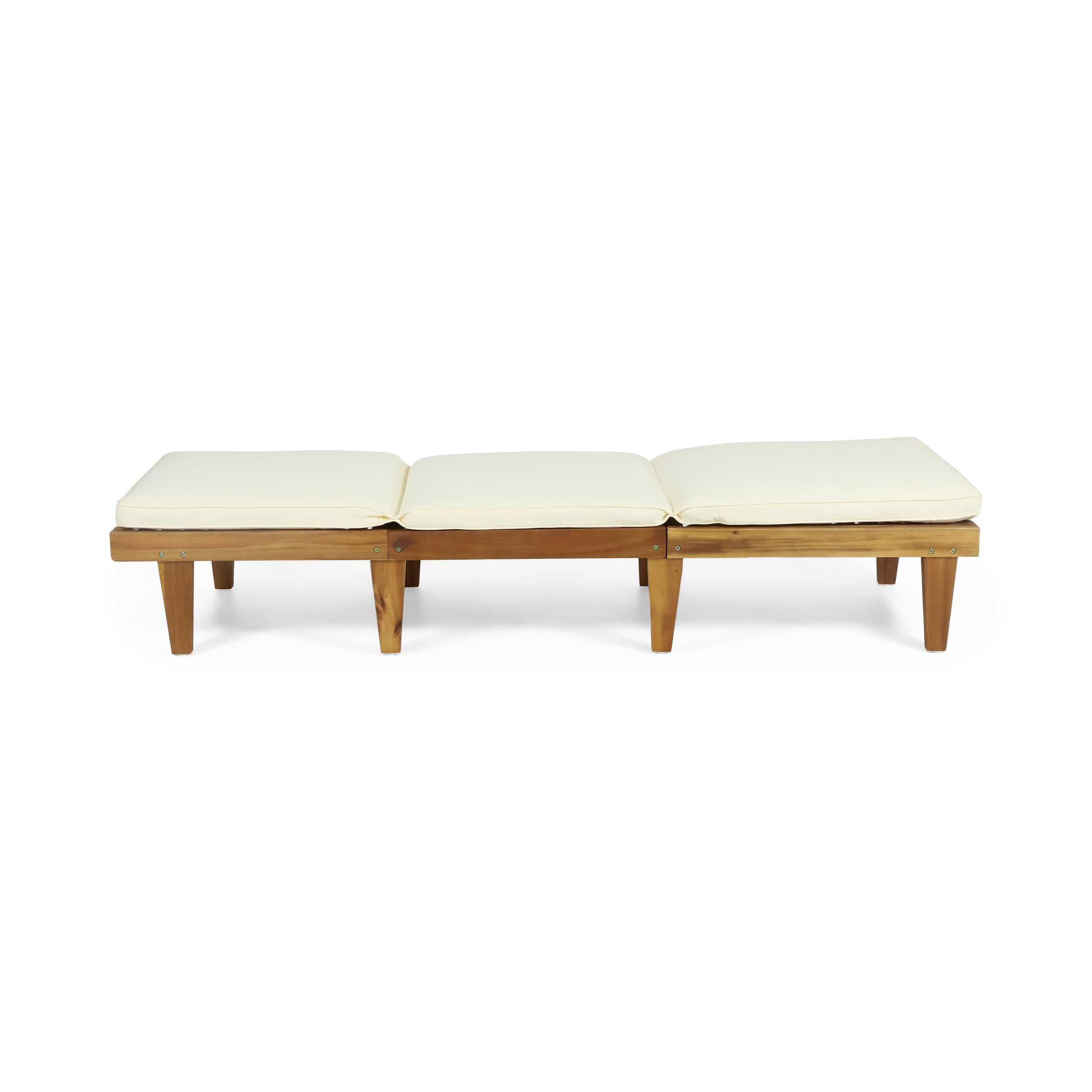 Outdoor Cushioned Wood Frame Chaise Lounge, Comfort Poolside Recliner for Patio Garden, Teak