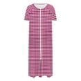 thumbnail image 3 of Women Zip Front Nightgown Short Sleeve Plaid Sleep Dress Soft Cotton Loungewear Long Housecoat with Pockets, 3 of 6