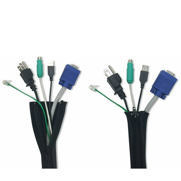 Funda suave ajustable para cable, gestión de cable de almacenamiento trenzado PET dividido, protección de cubierta-5*10cm+100*10cm blanco