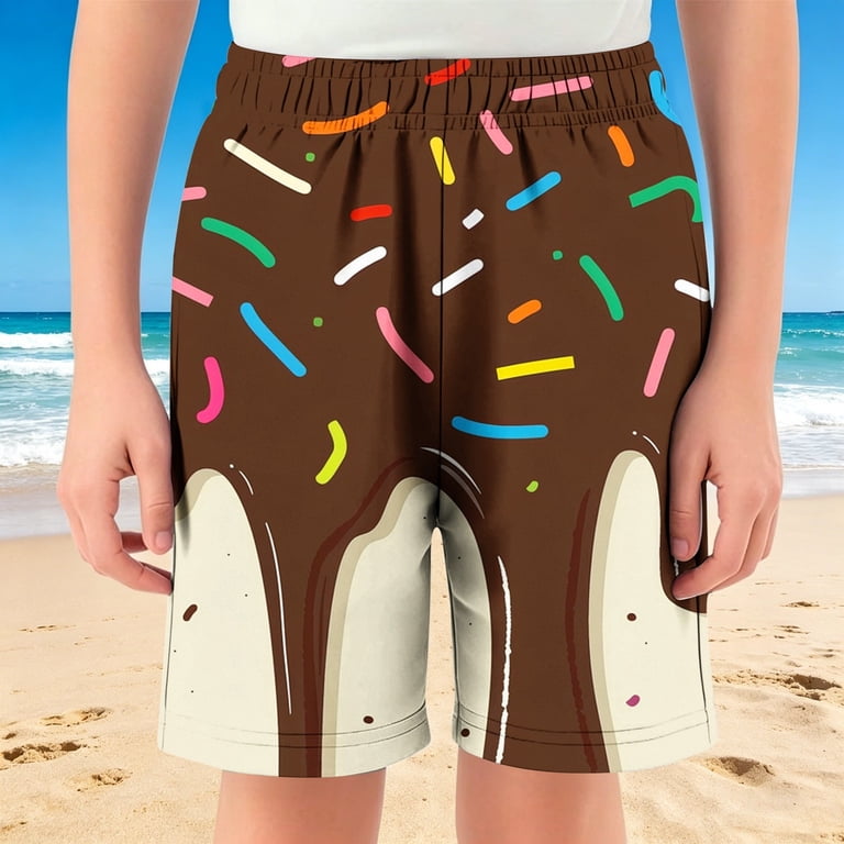 OSOLU Boys Girls Sweat Shorts Casual Summer Ice Cream Printed 