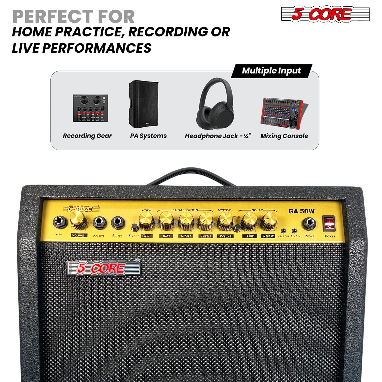 50W Portable Guitar Amplifier with 8" Speaker - Built-in Effects, AUX/Headphone Jacks, Compact Design for Practice & Gigs