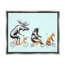 Stupell Industries Wildlife Animals Riding Bikes Moose Bear Fox Graphic Art Luster Gray Floating Framed Canvas Print Wall Art, Design by Amelie Legault