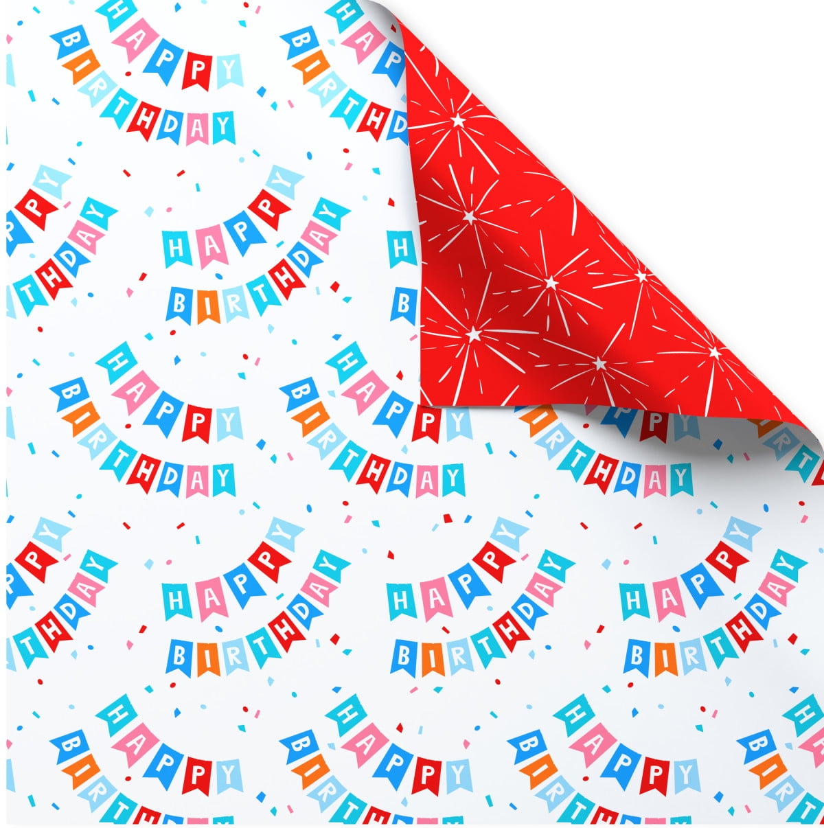 American Greetings 30" Reversible Birthday Wrapping Paper, Celebratory Banner (1-Roll, 20 Sq. ft.)