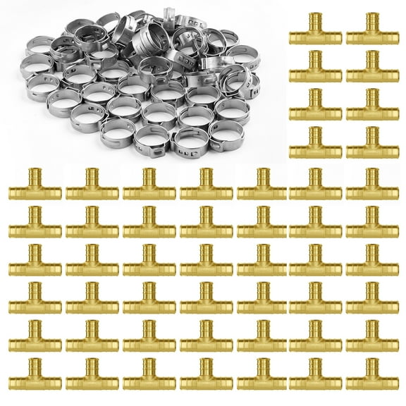 KFFKFF Pipe Accessories, 1/2" 50PCS Brass Pipe Accessories, Clamp-style T-shaped Pipe Link Brass Air Accessories, Robust Plumbing Accessories Tube Adapter for Heating/Shower Systems
