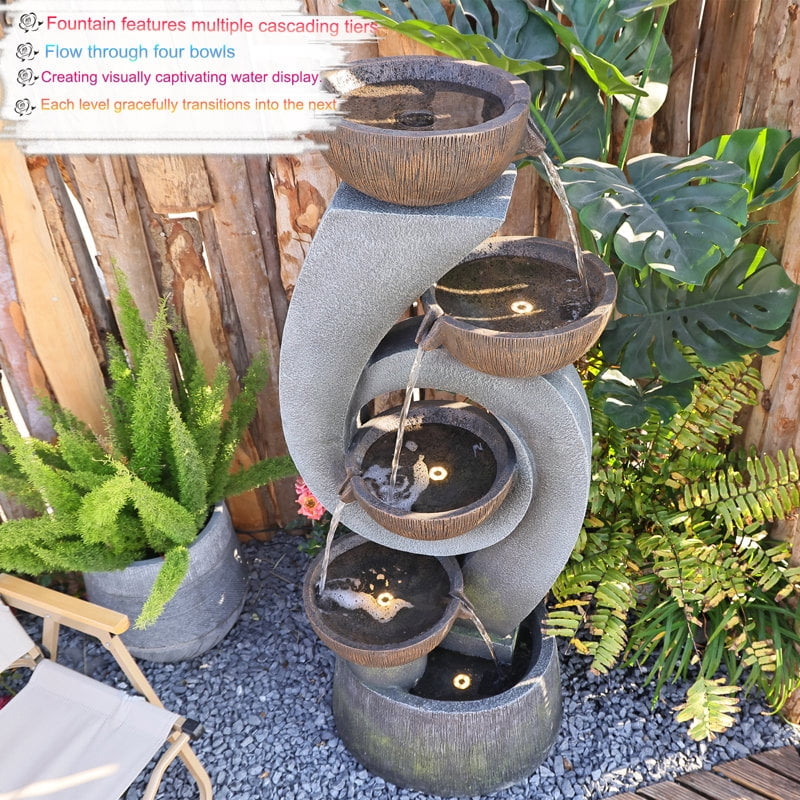 Garden Springs Zen Zone 5-Tiered Polyresin Water Fountain with LED Lights