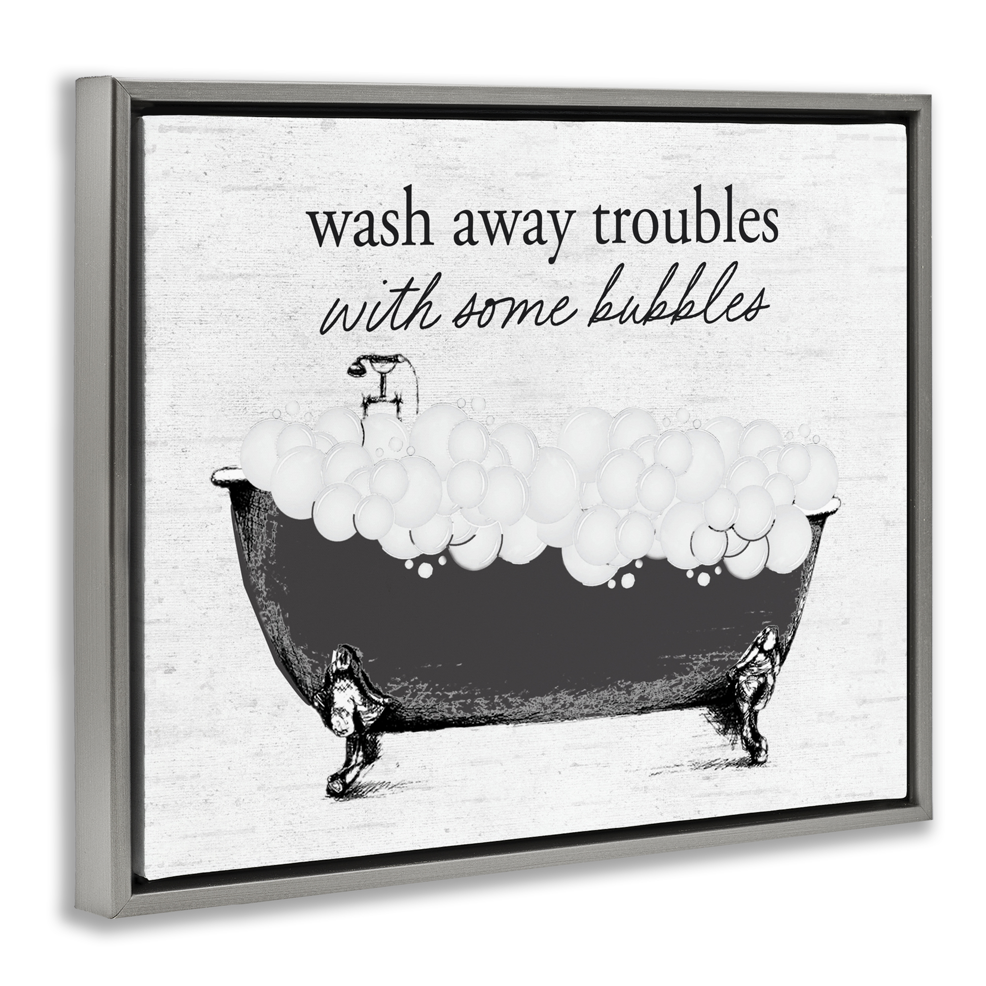 Uplifting Bubble Bath Rhyme Gray Framed Floater Canvas Wall Art, design by Lettered and Lined