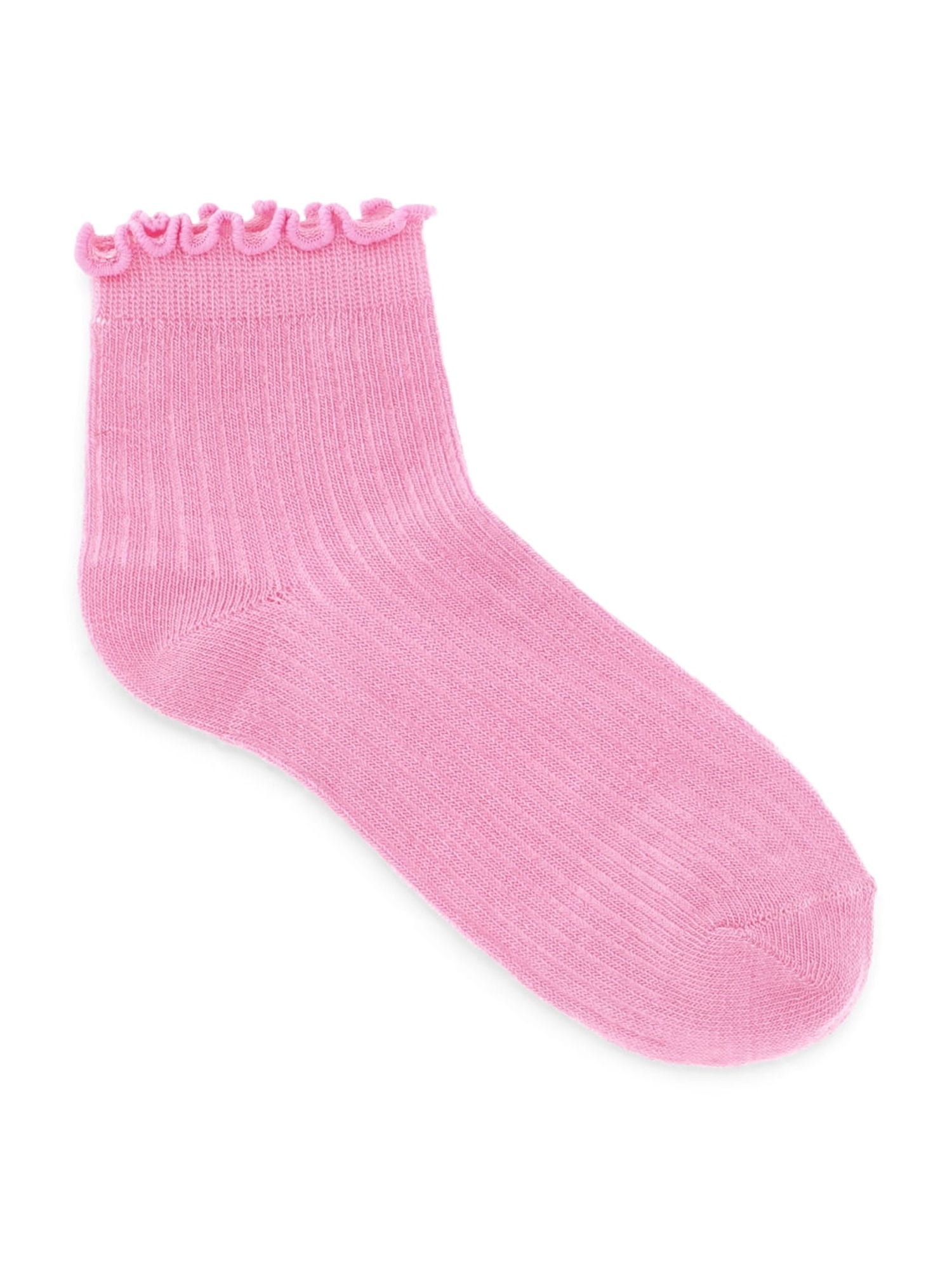 Wonder Nation Girls' Textured Lettuce Edge Ankle Socks, 3-Pack, Sizes S-L