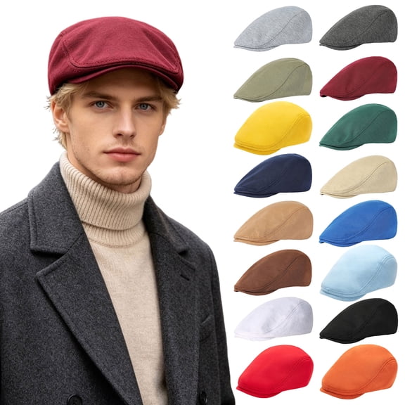 Joernso Men Woolen Newsboy Flat Cap, Soft Fitted Driving Cabbie Hat, Retro Style Peaked Cap for Spring And Autumn Casual Daily Wear