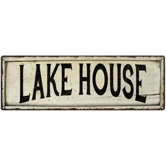 LAKE HOUSE Farmhouse Style Wood Look Sign Gift 6x18 Metal Decor 206180028209