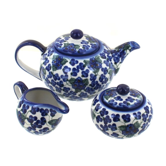 Blue Rose Polish Pottery Royal Vine 3 Piece Tea Set
