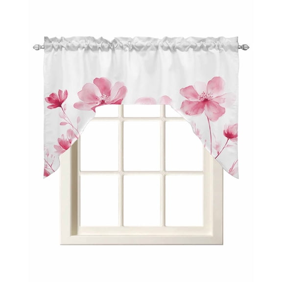 Swag Curtain Valances Watercolor Flower Swag Valances for Kitchen Windows Pink Floral Window Treatment Curtains Drapes for Kitchen Bedroom Living Room Bathroom Over Sink 56"x36"