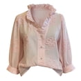 thumbnail image 5 of Endives Women's Button Down Shirt Floral Collar Embroidery Blouse Ruffled V Neck Long Puff Sleeve Casual Womens Tops Spring Outfit Summer Pink, 5 of 5