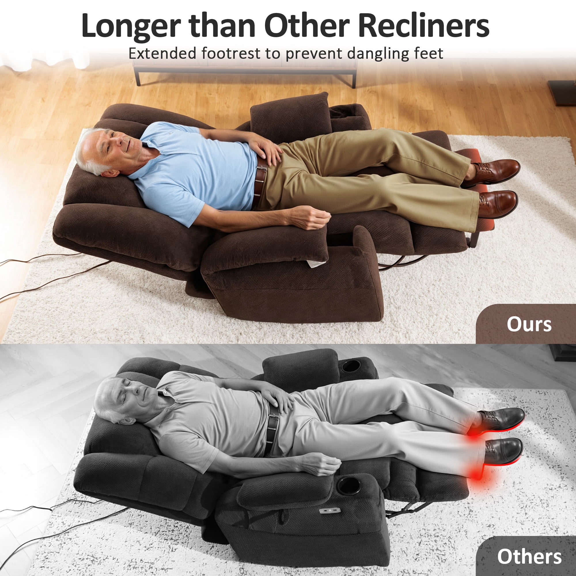 MCombo Large Triple Motor Power Lift Recliner for Big and Tall Elderly, Fabric, Navy Blue, Coffee