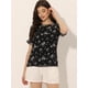 thumbnail image 3 of Blusa floral con ribete de volantes y manga corta de gasa para mujer Negro XL, 3 of 5