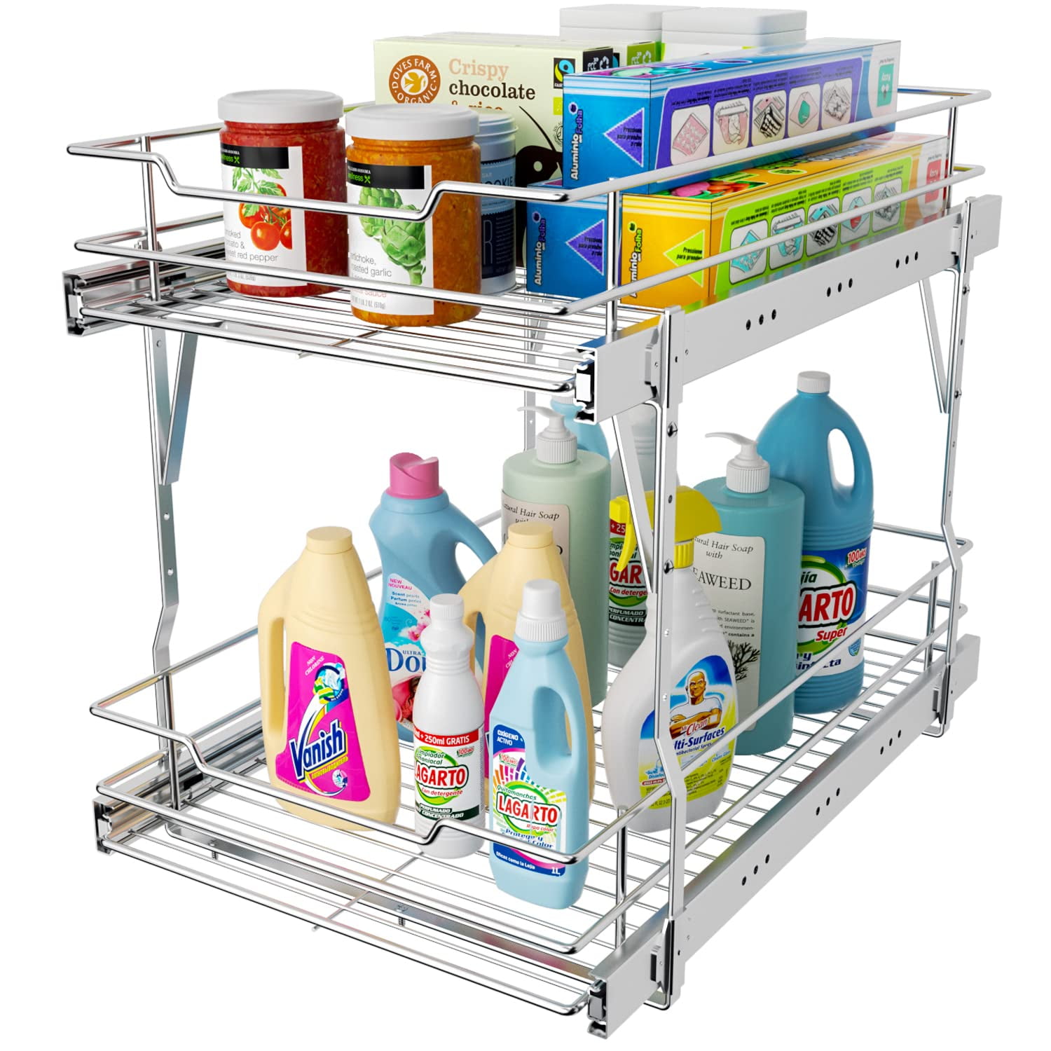  LOVMOR Under Sink Organizers and Storage 22½” W x 21” D, 2  Tier Pull Out Cabinet Organizer with Soft Close, Adjustable Multi-Purpose  Under Sink Organizer for Bathroom Kitchen(Left)