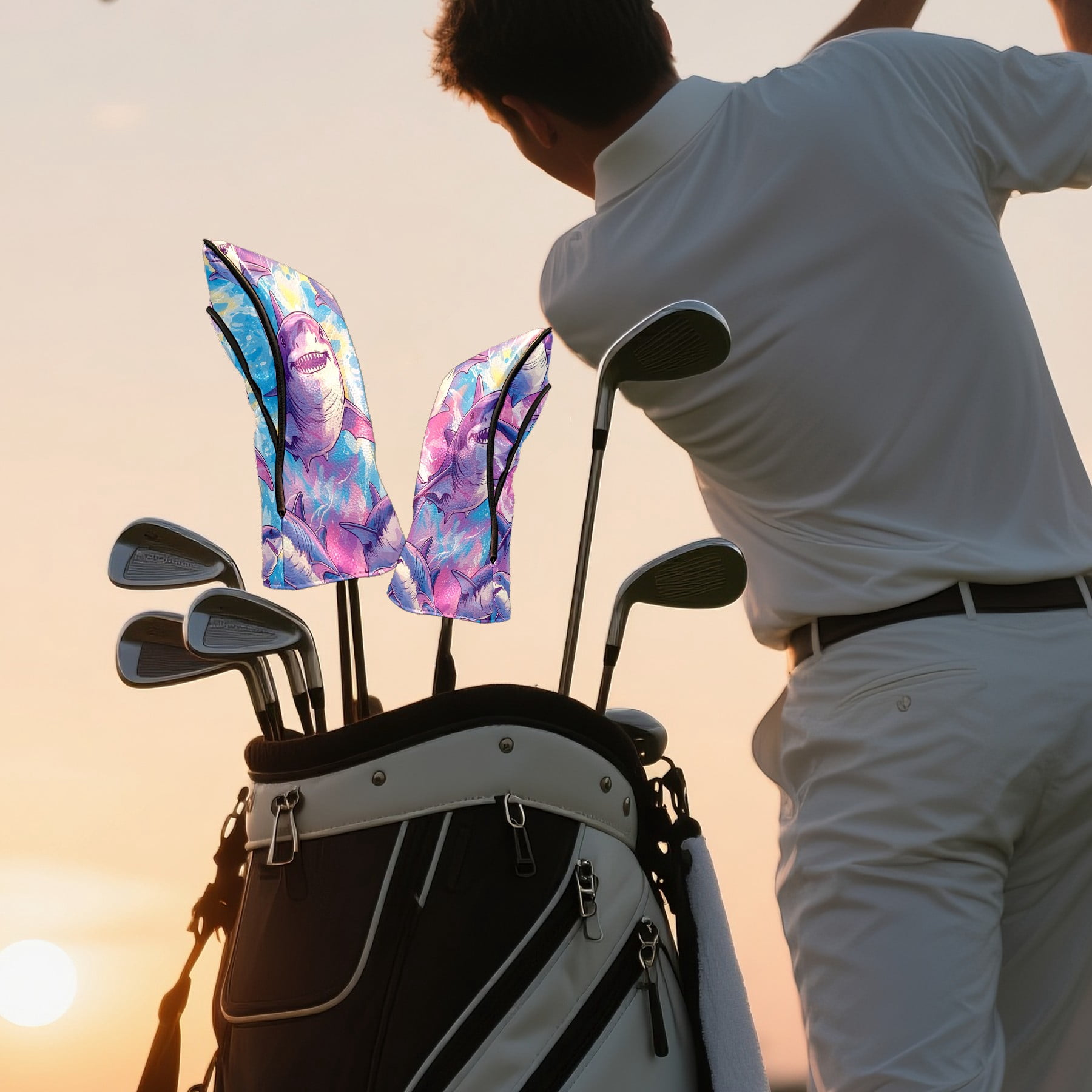 Golf Club Covers PU Leather Waterproof Head Covers for Fairway Woods Hybrids