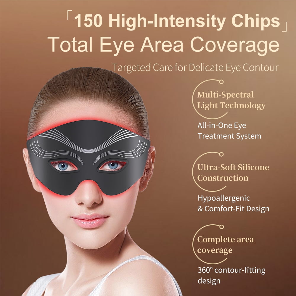 Red Light Eye Mask, 7-Color Photon Therapy Mask, 50 LED Bulbs and Auto-Shut Off, Under Eye Red Light Therapy Device for Relieve Eye Bags, Dark Circles and Puffiness, Smoothing Fine Lines