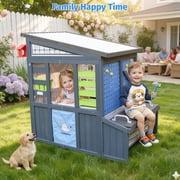 Wooden Play House for Kids , SHINPT Kids Outdoor Playhouse with Doorbell, Simulation Tool Kits, Kids Playhouse with Roller Shutter Door, Kids Outdoor Play Equipment for Lawn, Casa Para Niñas