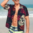 thumbnail image 7 of Kll Men'S Hawaiian Shirt Short Sleeve Button Down Beach Shirts-Roses Skulls, 7 of 7
