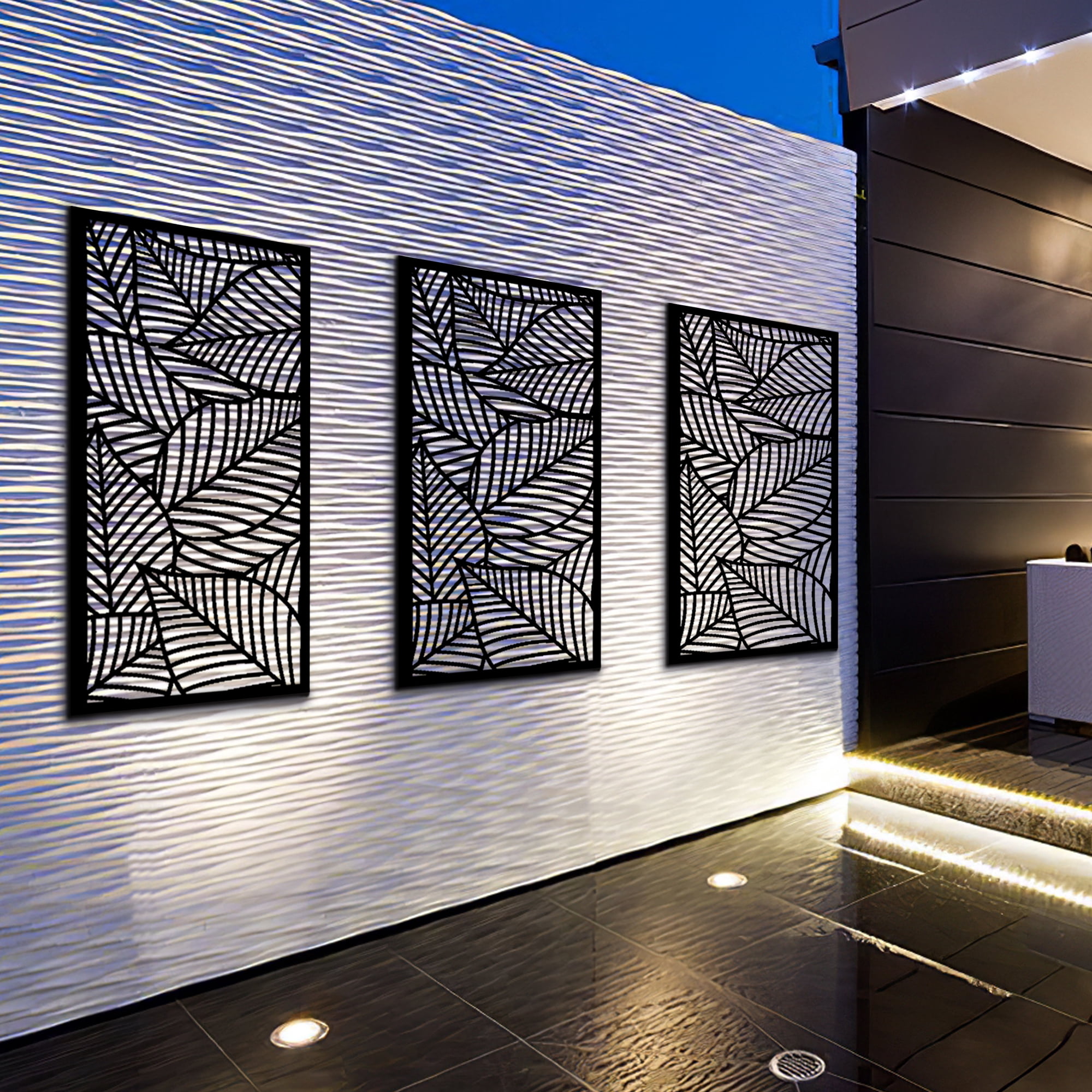 MAYEERTY 72×47" Outdoor Black Metal Privacy Panel Screen for Backyard & Garden, Leaf Pattern
