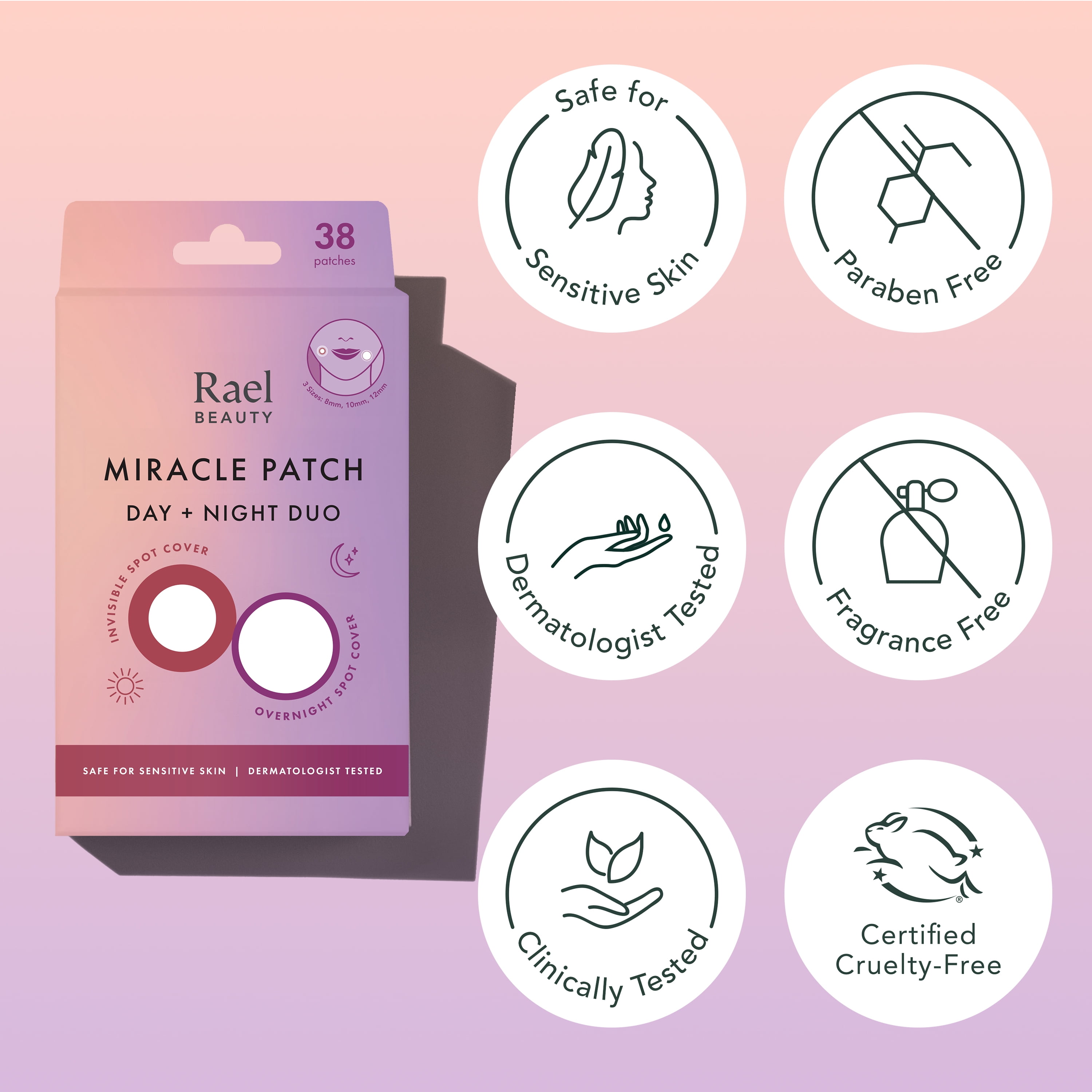 Rael Beauty Miracle Pimple Patch Day & Night Duo, for All Skin Types, 38 Count