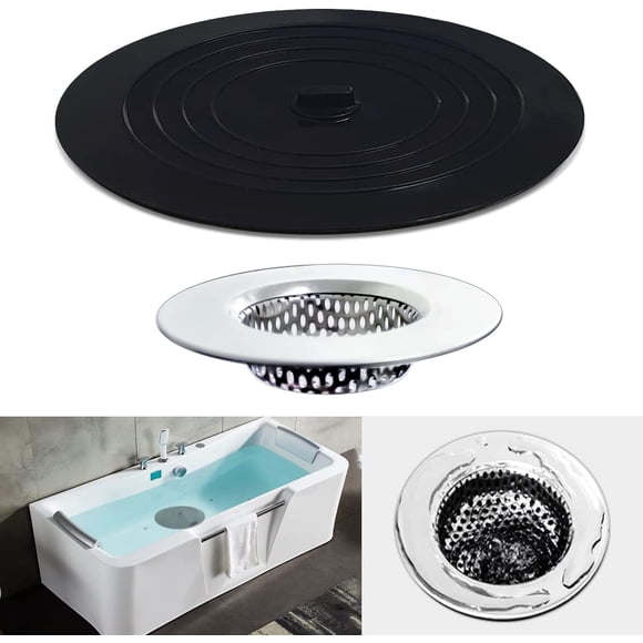 PinesC 2PCS Bathtub Strainer Stopper Kit, Shower Drain Hair Catcher with Large Stopper, Bathroom Drain Cover, Hair Filter for Tub / Laundry, RV and Lavatory Sink Drain, Fit for 1.65" to 3.0"