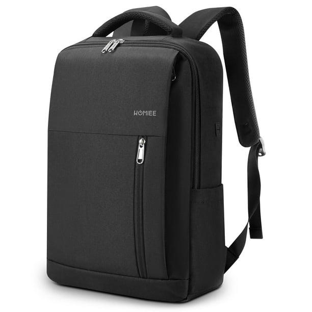 Mochila para portátil HOMIEE, delgada y duradera, de 17 pulgadas con puerto USB, negra
