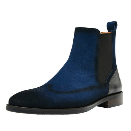 

Santimon Men Classic Leather Chelsea Boots Brogue Dress Ankle Boots Suede Chukka Boots Blue 10 US